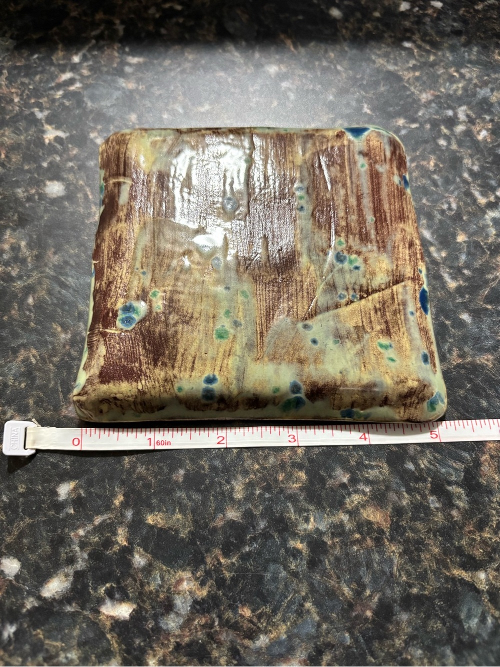 Handcrafted Ceramic Square trinket Dish or candle holder - Picture 4 of 5